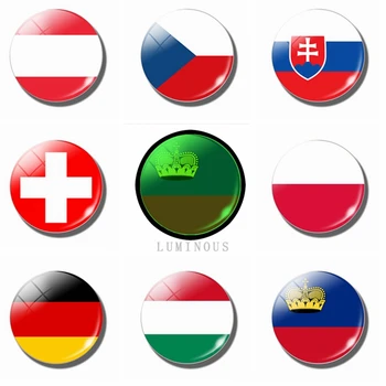 Valoisa Jääkaappi Magneetti 30MM Lasi Puola tšekki Slovakia Unkari Saksa Itävalta Sveitsi Liechtenstein Lippu