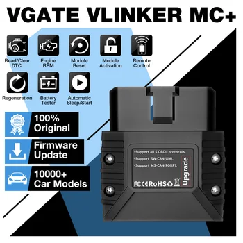 Vgate vLinker MC+ ELM327 OBD-skannerin Vika-Koodin Lukija OBDII Koodi Skanneri, Auto Check Engine Valo iOS/Android-diagnostiikkatyökalu