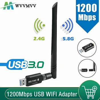 WvvMvv 1200Mbps Langaton USB 3.0-WiFi-Sovitin-Vastaanotin Dual Band 5 GHZ ja 2.4 G 5dBi Antenni WI-FI-Avain USB Adapter Varten Windows PC, Mac