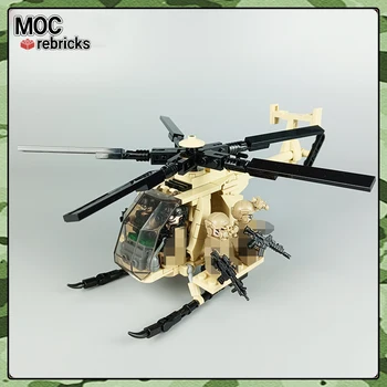 WW2 Sotilaallinen Sarja MOC Tiilet MH-6 Helikopterit Kuljettavat Sotilaita Building Block Malli Asettaa DIY Lapset Lelut Syntymäpäivä Lahjoja