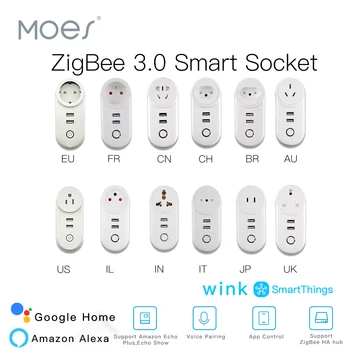 ZigBee 3.0 Smart Socket-Pistoke, jossa on 2 USB-Liitäntä Kauko ääniohjaus Toimi SmartThings Wink Echo Plus ja Useimmat Zigbee Hub