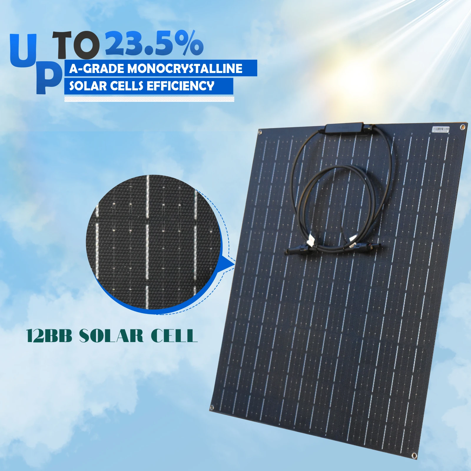 40W 50W 60W 12V ETFE Musta Joustava aurinkopaneeli, Ultrathin Ultra-Kevyt, PERC Mono aurinkokennojen, Leiriläisille - 1