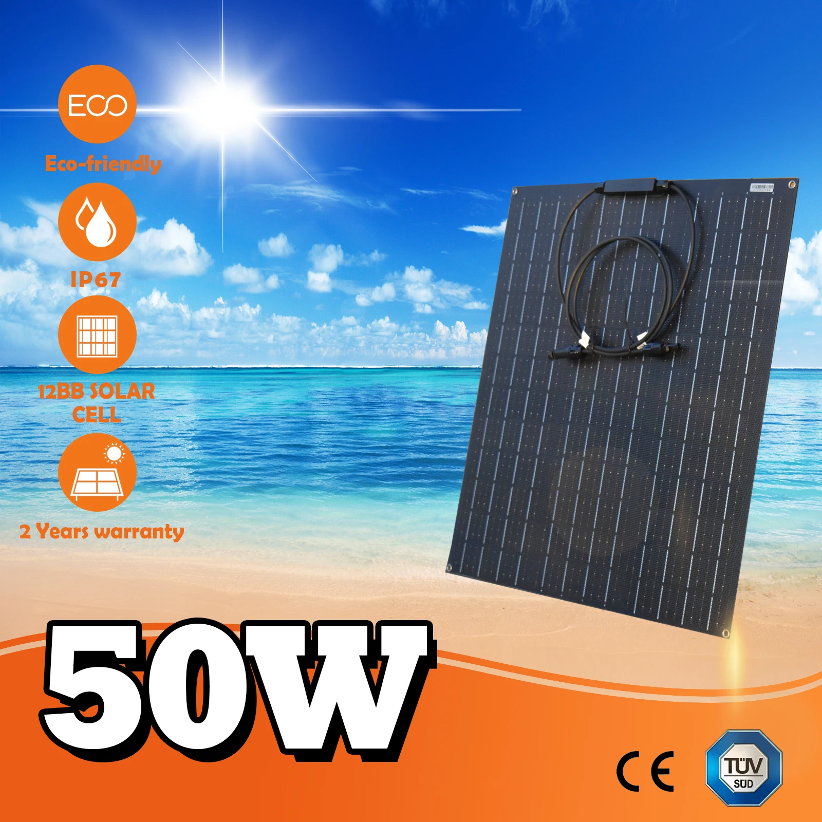 40W 50W 60W 12V ETFE Musta Joustava aurinkopaneeli, Ultrathin Ultra-Kevyt, PERC Mono aurinkokennojen, Leiriläisille - 3