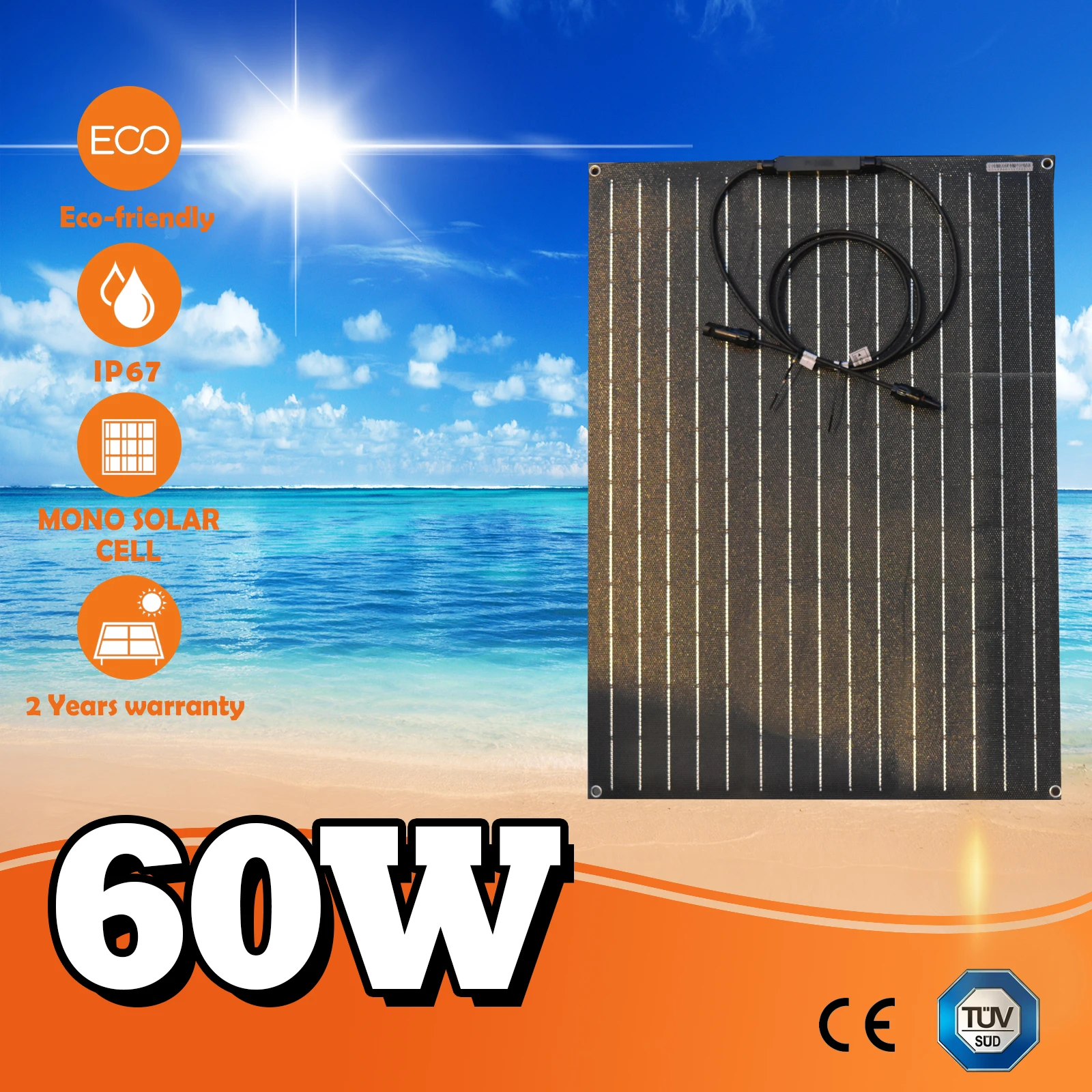 40W 50W 60W 12V ETFE Musta Joustava aurinkopaneeli, Ultrathin Ultra-Kevyt, PERC Mono aurinkokennojen, Leiriläisille - 4
