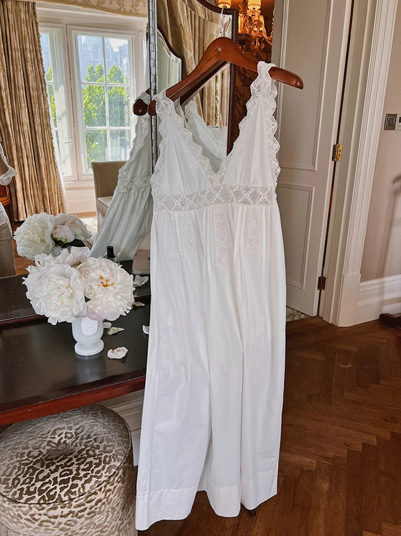 Ranskan Vintage prinsessa Jumalatar Nightgowns Seksikäs Kesän Seksikäs Kirjonta Pyjama Naisten V-Kaula Keiju Victorian Yöpaidat - 2