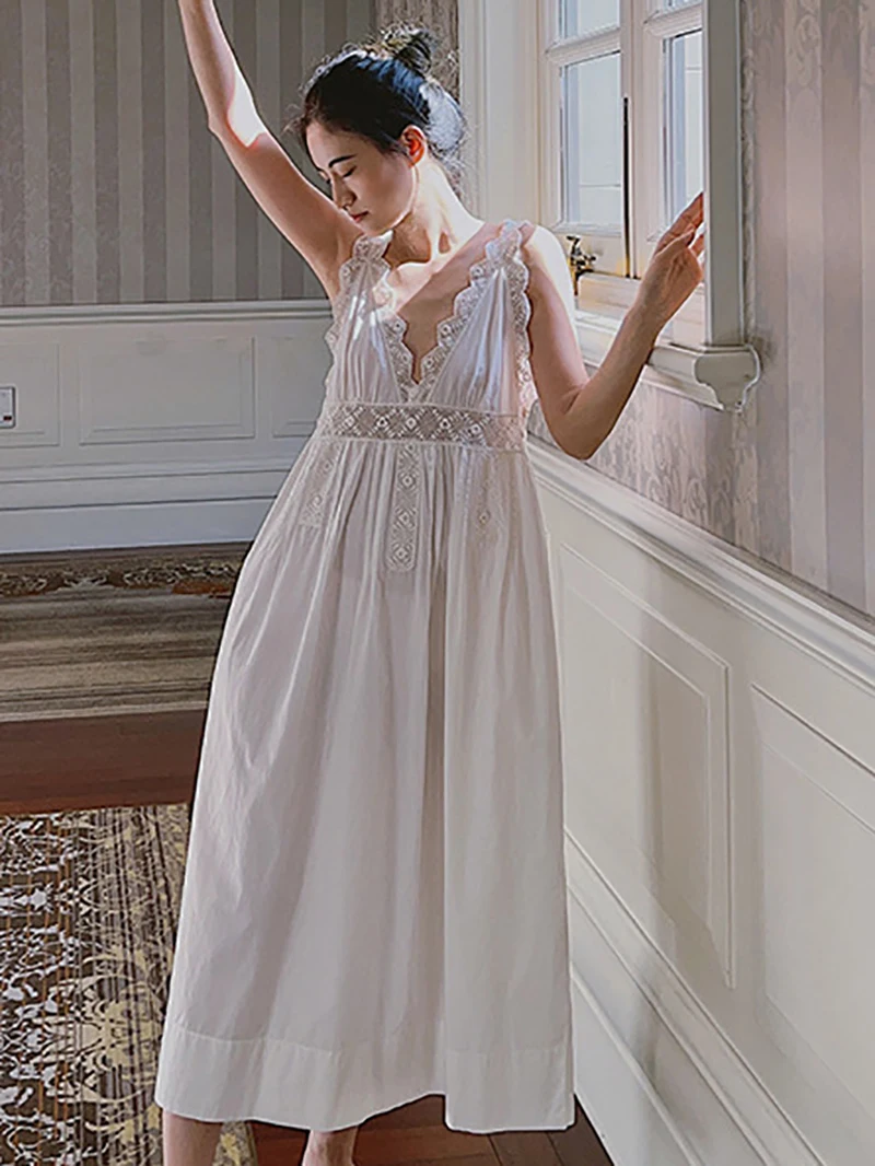Ranskan Vintage prinsessa Jumalatar Nightgowns Seksikäs Kesän Seksikäs Kirjonta Pyjama Naisten V-Kaula Keiju Victorian Yöpaidat - 4