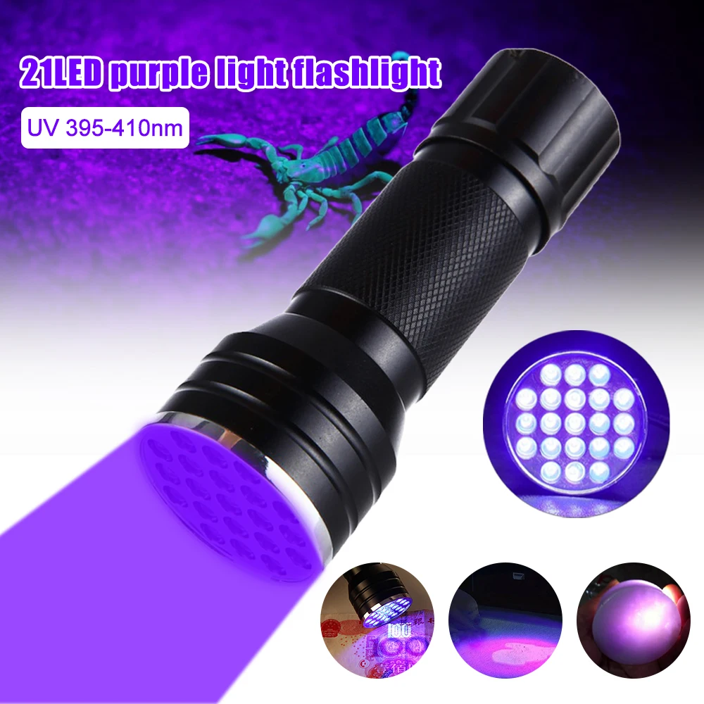 21LED 395NM UV-Taskulamppu Mini Taskulamppu 1Mode Ultra Violet Lanterna Flash-Lamppu Pet Virtsan Tahrat Ilmaisin Kannettava Musta Valo - 0