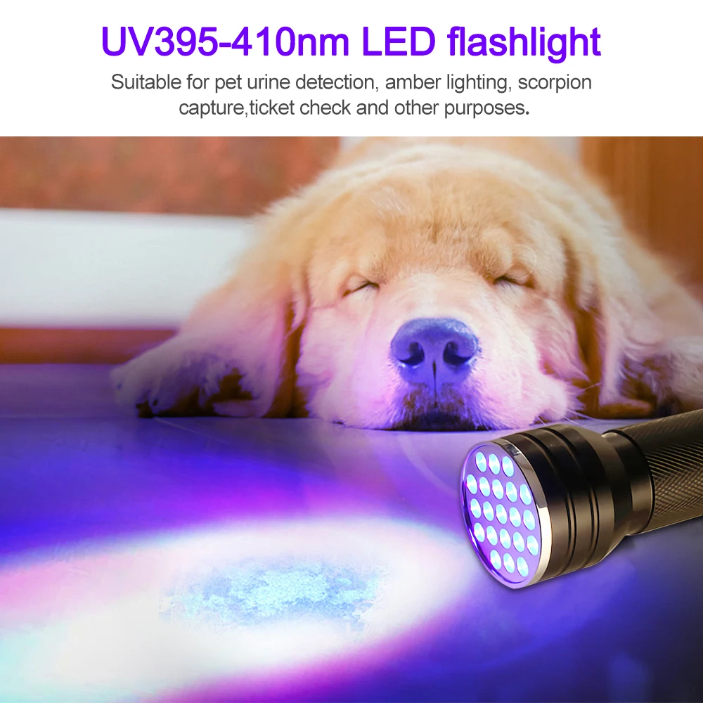 21LED 395NM UV-Taskulamppu Mini Taskulamppu 1Mode Ultra Violet Lanterna Flash-Lamppu Pet Virtsan Tahrat Ilmaisin Kannettava Musta Valo - 1