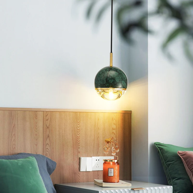 Pohjoismaiden sängyn kattokruunu moderni minimalistinen makuuhuoneen lamppu ravintolan art lamppu yhden pään baari Marmori kupari valaistus - 1