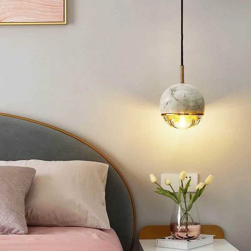 Pohjoismaiden sängyn kattokruunu moderni minimalistinen makuuhuoneen lamppu ravintolan art lamppu yhden pään baari Marmori kupari valaistus - 5