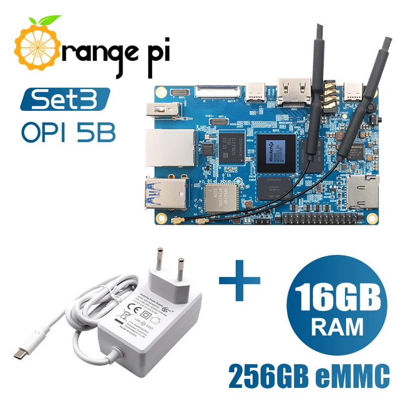 Orange Pi 5B 16G256G+5V4A Tyyppi-C-virtalähde,RK3588S WIFI+BLE Oranssi Pi 5 B Development Board Yhden piirilevyn Tietokone Mini PC Kit - 0