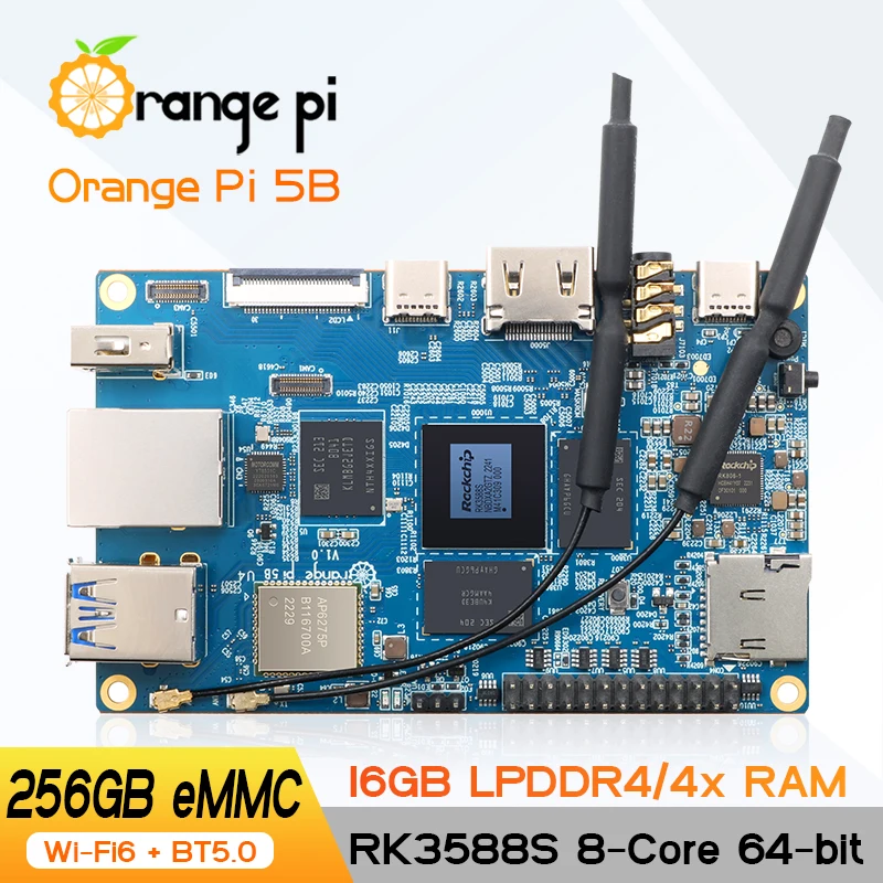 Orange Pi 5B 16G256G+5V4A Tyyppi-C-virtalähde,RK3588S WIFI+BLE Oranssi Pi 5 B Development Board Yhden piirilevyn Tietokone Mini PC Kit - 1