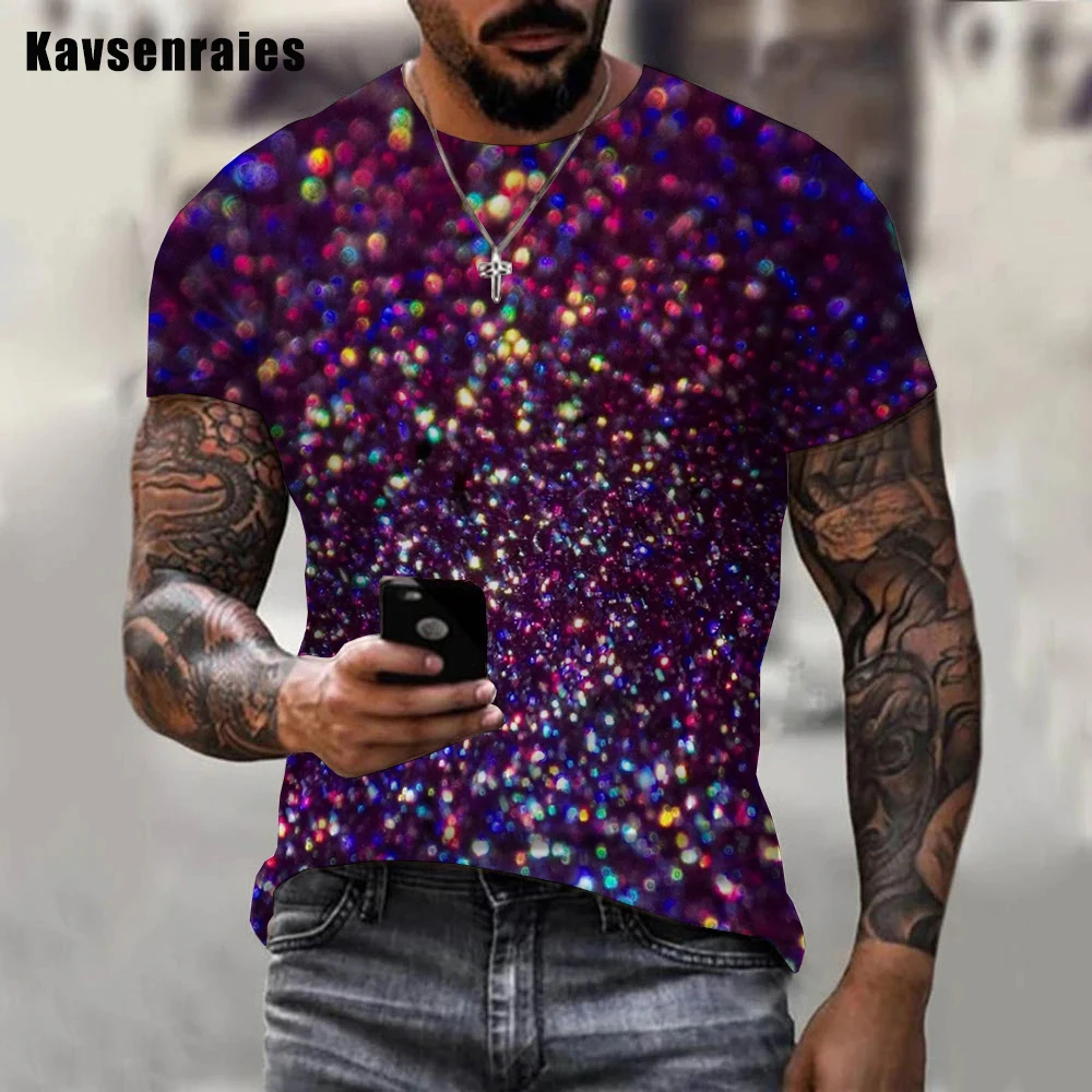 Miehet Naiset Värikäs Glitter 3D-Tulostettu Miesten T-paita Kesän Muoti Rento Oversize Lyhyt Hiha Street Tyyli Topit - 0