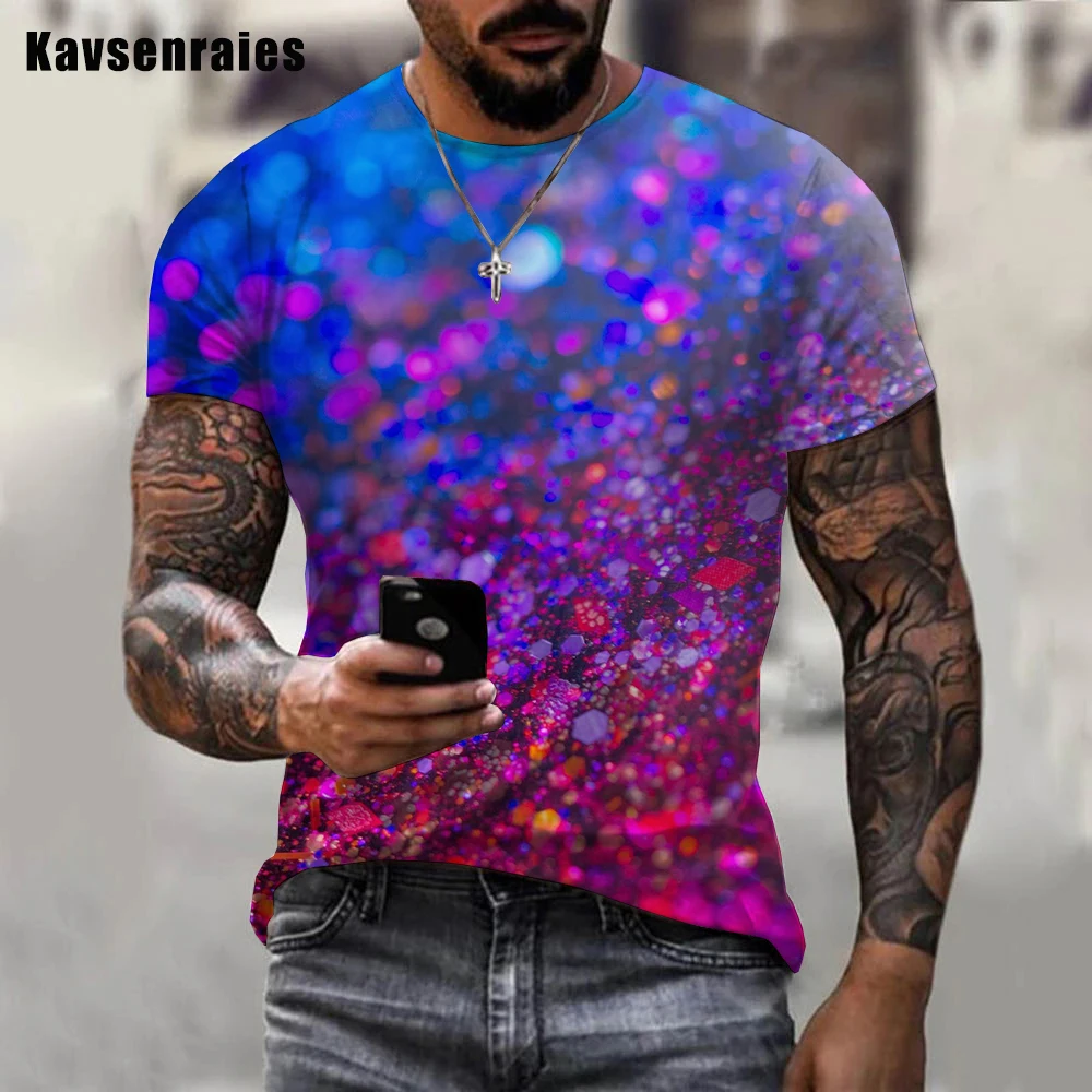 Miehet Naiset Värikäs Glitter 3D-Tulostettu Miesten T-paita Kesän Muoti Rento Oversize Lyhyt Hiha Street Tyyli Topit - 4