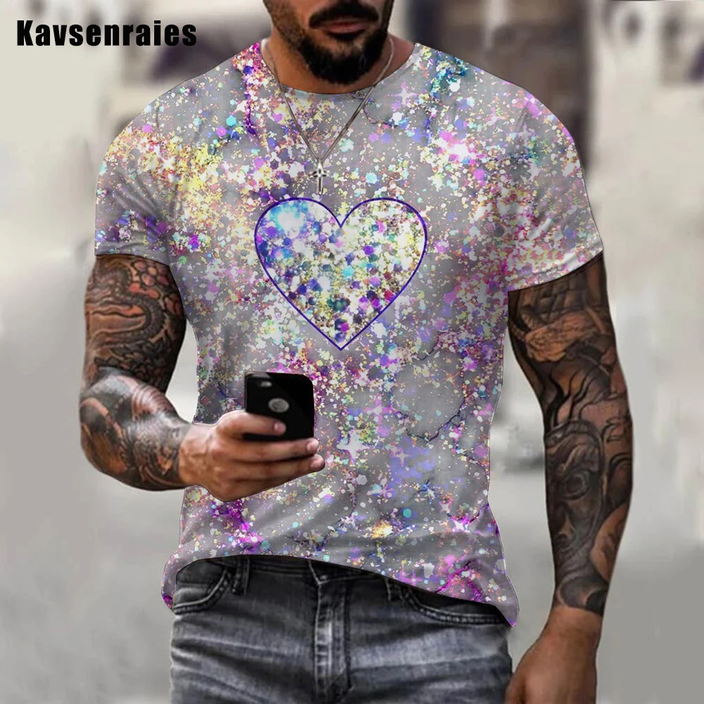 Miehet Naiset Värikäs Glitter 3D-Tulostettu Miesten T-paita Kesän Muoti Rento Oversize Lyhyt Hiha Street Tyyli Topit - 5