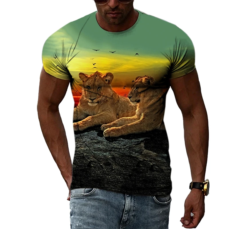 Kuningas Petojen Viileä Leijona 3D-Tulostus Kuvio Kesän Muoti Avant-garde Persoonallisuus Hip-hop-Miehet O-kaula lyhythihainen T-paita - 1