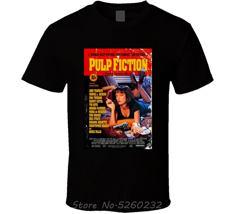 Pulp Fiction 90-luvun Klassiset Vintage-Elokuvan Miesten T-Paita, Musta, Lyhyt Hiha Paidat Topit Ylisuuret Puuvilla Tees Ilmainen Toimitus - 0