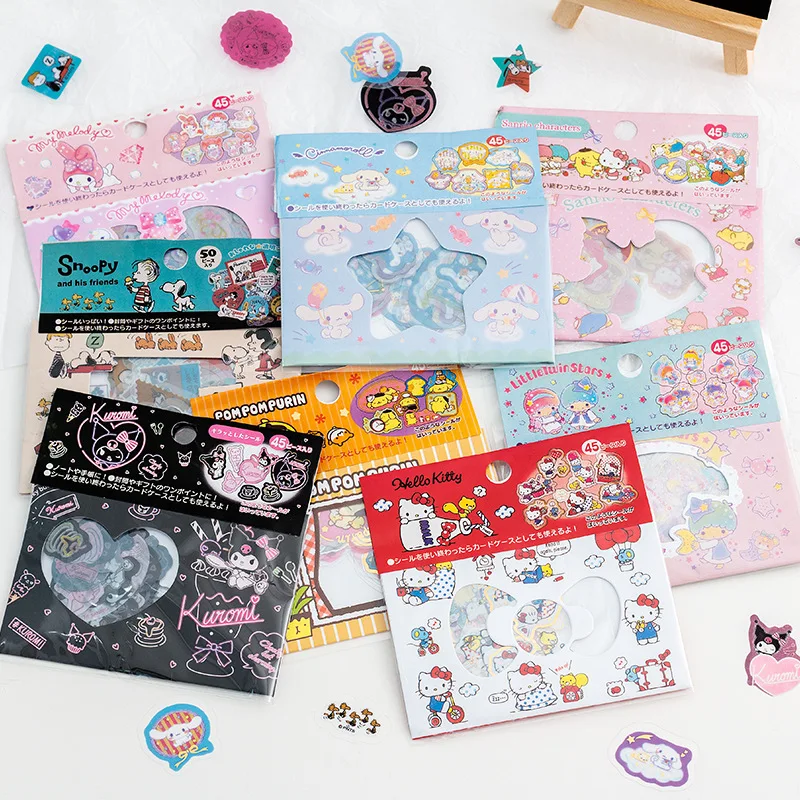 Uusi Sanrio Hello Kitty Sarjakuva Söpö Diy Käsi Huomioon Pvc Läpinäkyvä Kiiltoa Tarra Pack Materiaali Tarroja 7 Tyylejä - 0