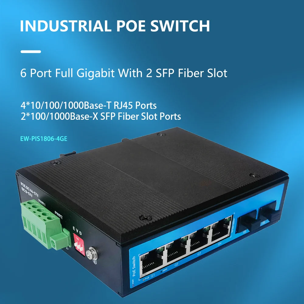 Industrial POE-Kytkin 10/100/1000Mbps Ethernet-Kytkin Täyden Gigabit Fiber Switch Base-T DIN IP40 6KV Teollisuuden Verkon Kytkin - 0