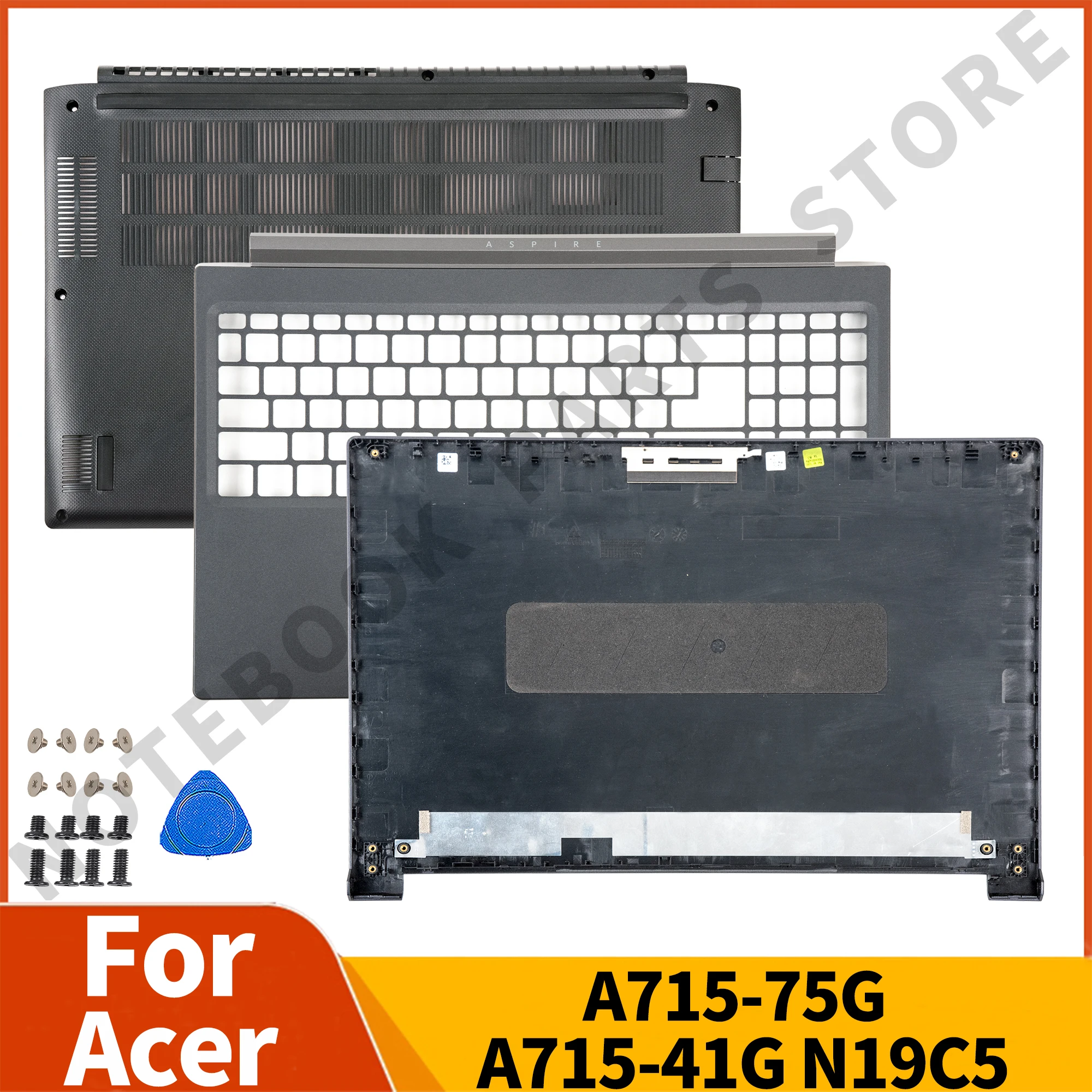 Uusi Alkuperäinen Acer Aspire 7 A715-75G N19C5 Kämmentuki Ylempi Kansi Pohja Tapauksessa Muistikirjan Osien Vaihtaminen Vapaa Ruuvit Harmaa - 0