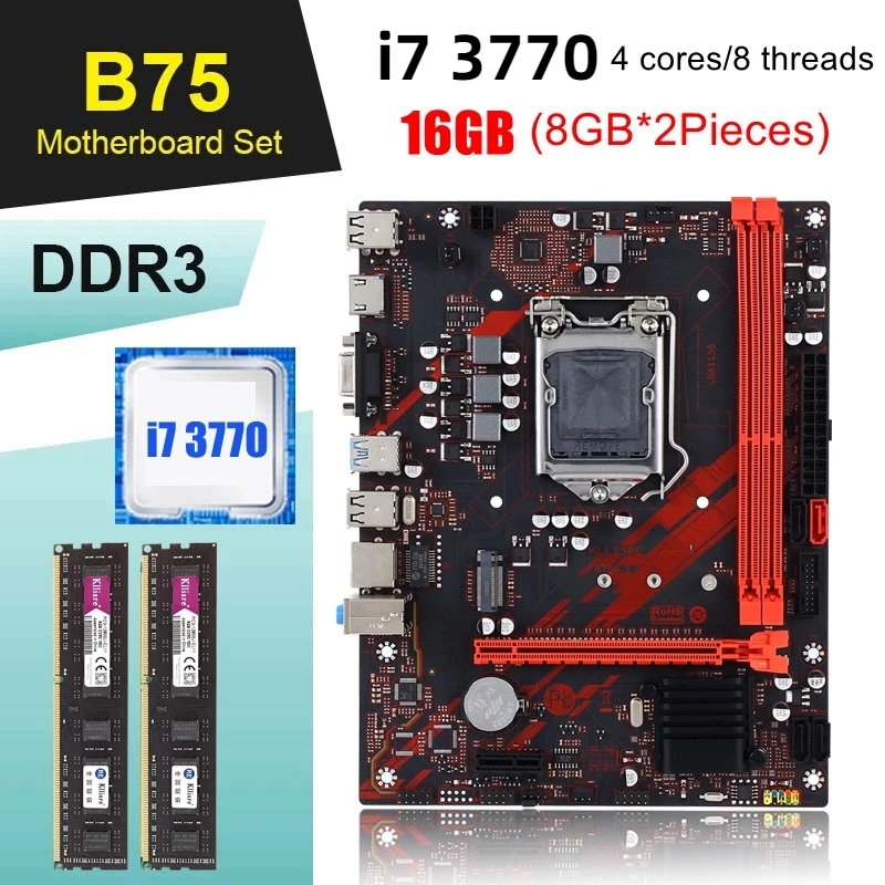Kllisre B75 LGA 1155 Emolevy pelaamista pakki i7-3770 2*8GB DDR3 1600 prosessori ja muisti - 0