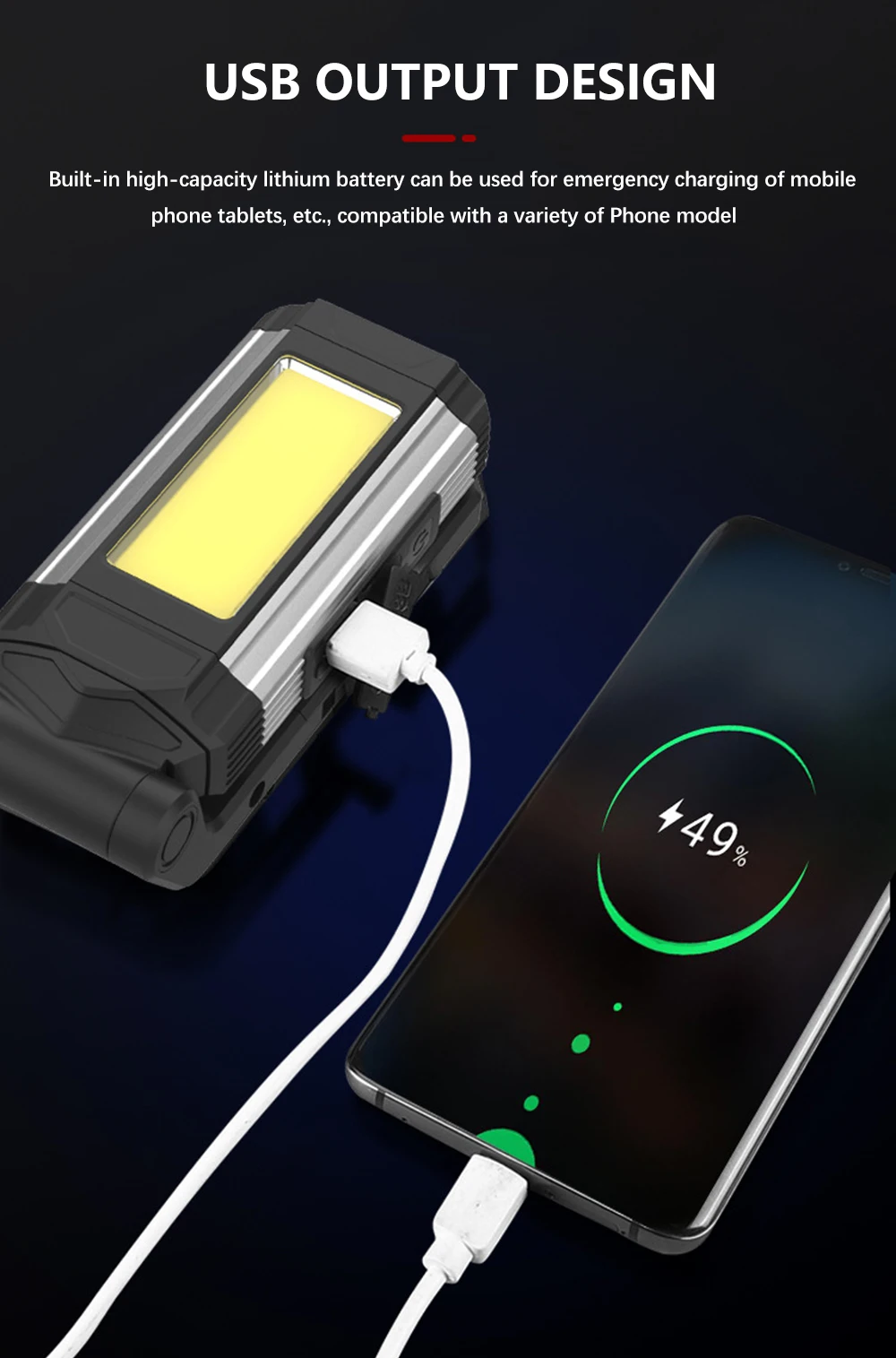 COB työvalo Magneettinen USB-Ladattava LED-Taskulamppu Super Kirkas Kannettava Camping Valo Valo Soihtu Vedenpitävä Säädettävä - 2