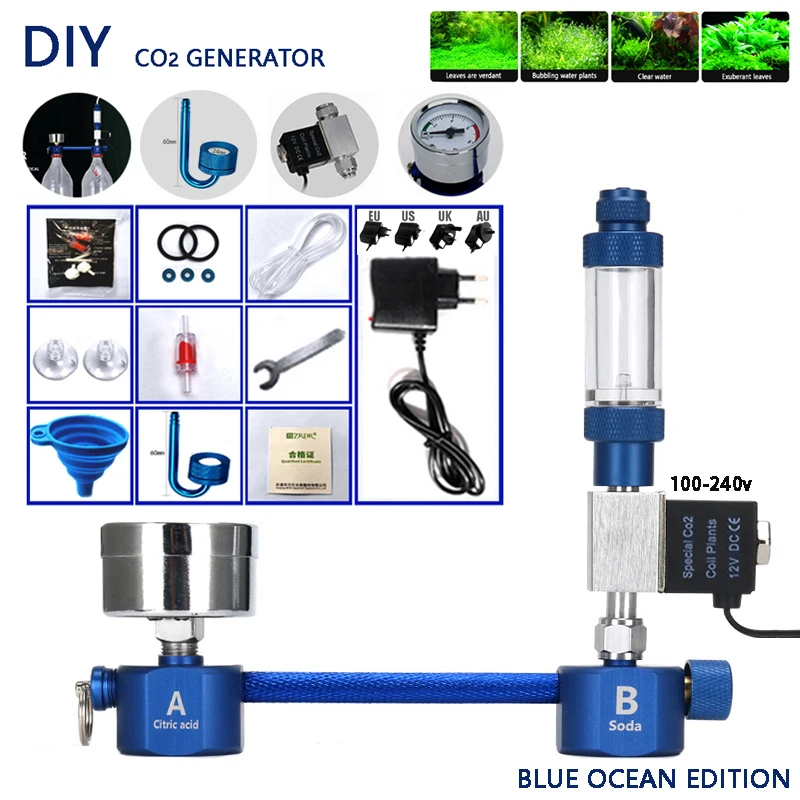 Akvaario DIY CO2-generaattori,withsolenoid venttiilin Kupla Laskurin Diffuusori Reaktio-Järjestelmä kit for Aquatic kasvien Kasvua CO2-generaattori - 0