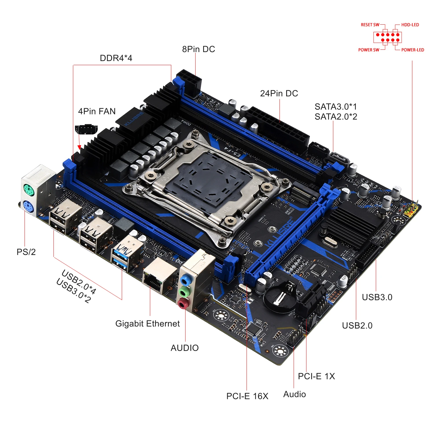 Kllisre X99 emolevy combo kit asettaa LGA 2011-3 Xeon E5-2630 V3-SUORITIN 16GB DDR4 (2KPL 8G) 2133MHz ECC-Muistia - 3