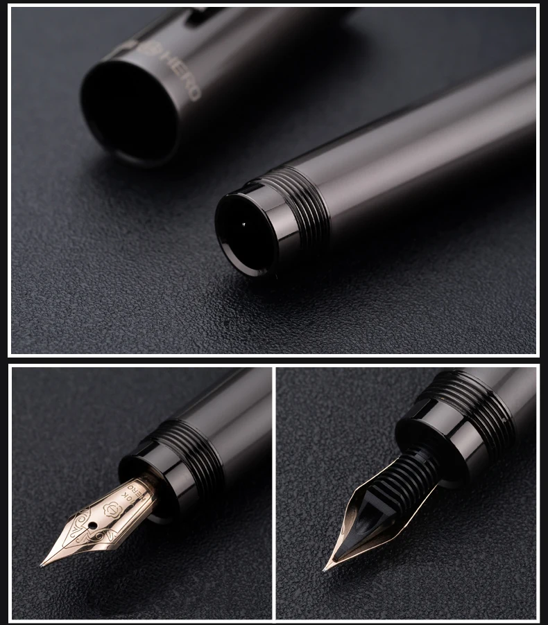 Sankari Luxury Täysi metallirunko Fountain Pen 10K Kultaa Nib Muste Kirjallisesti Piilotettu pyörivä ink absorber Liiketoiminnan toimisto paperi-kynä H718 - 5